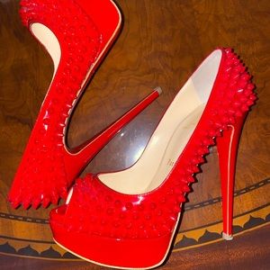 Christian Louboutin Red Lady Peep Spikes